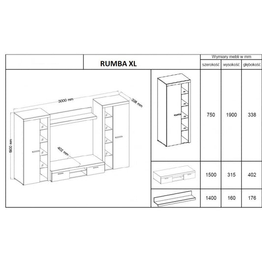 TV WALL UNIT ROMA XL WHITE