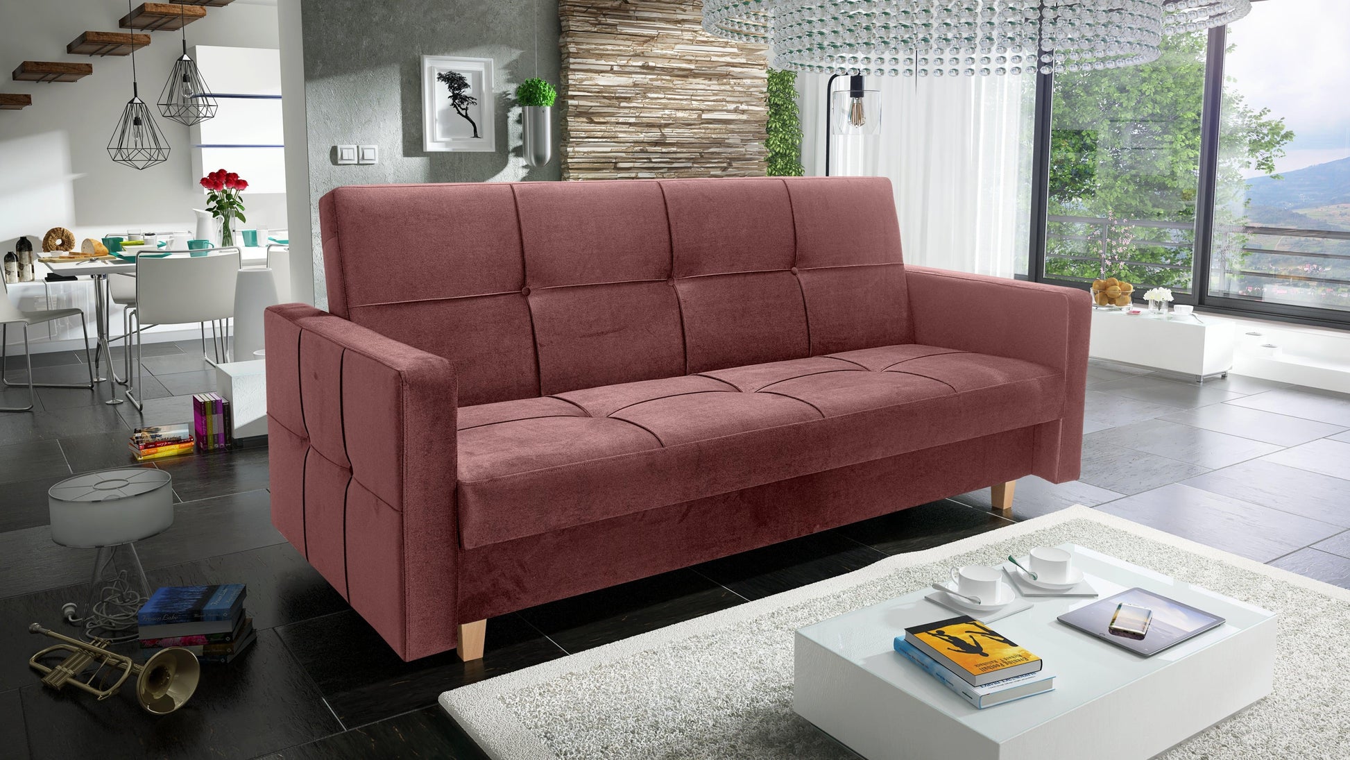 SOFA BED COSMO 210cm  / SPRINGS + FOAM CHOICE OF COLOR EASY CLEAN FABRIC