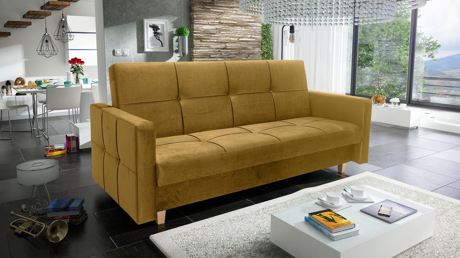 SOFA BED COSMO 210cm  / SPRINGS + FOAM CHOICE OF COLOR EASY CLEAN FABRIC