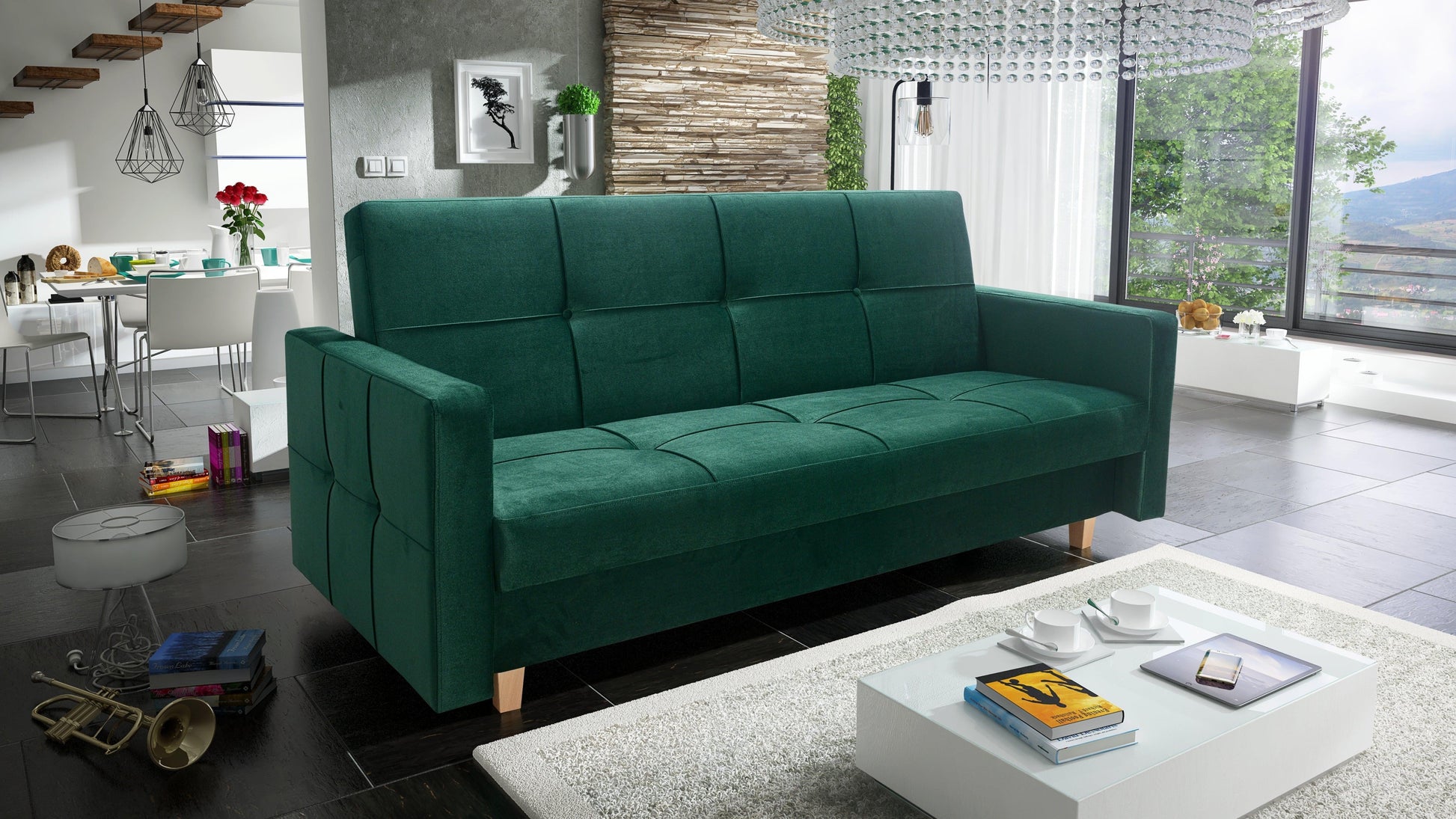 SOFA BED COSMO 210cm  / SPRINGS + FOAM CHOICE OF COLOR EASY CLEAN FABRIC