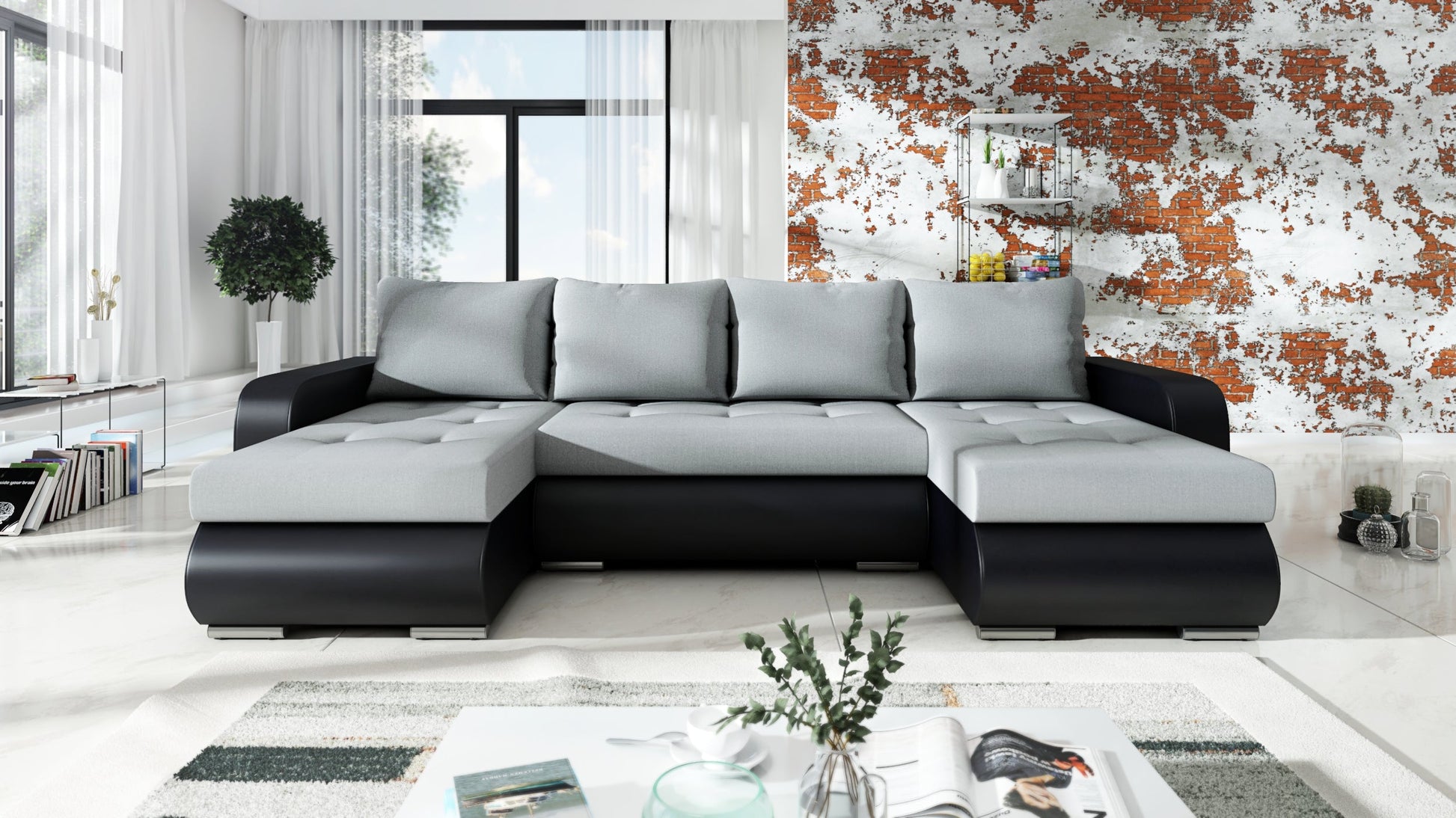 CORNER SOFA BED DAVY U 300CM CHOICE OF COLORS / BONNELL SPRING + FOAM