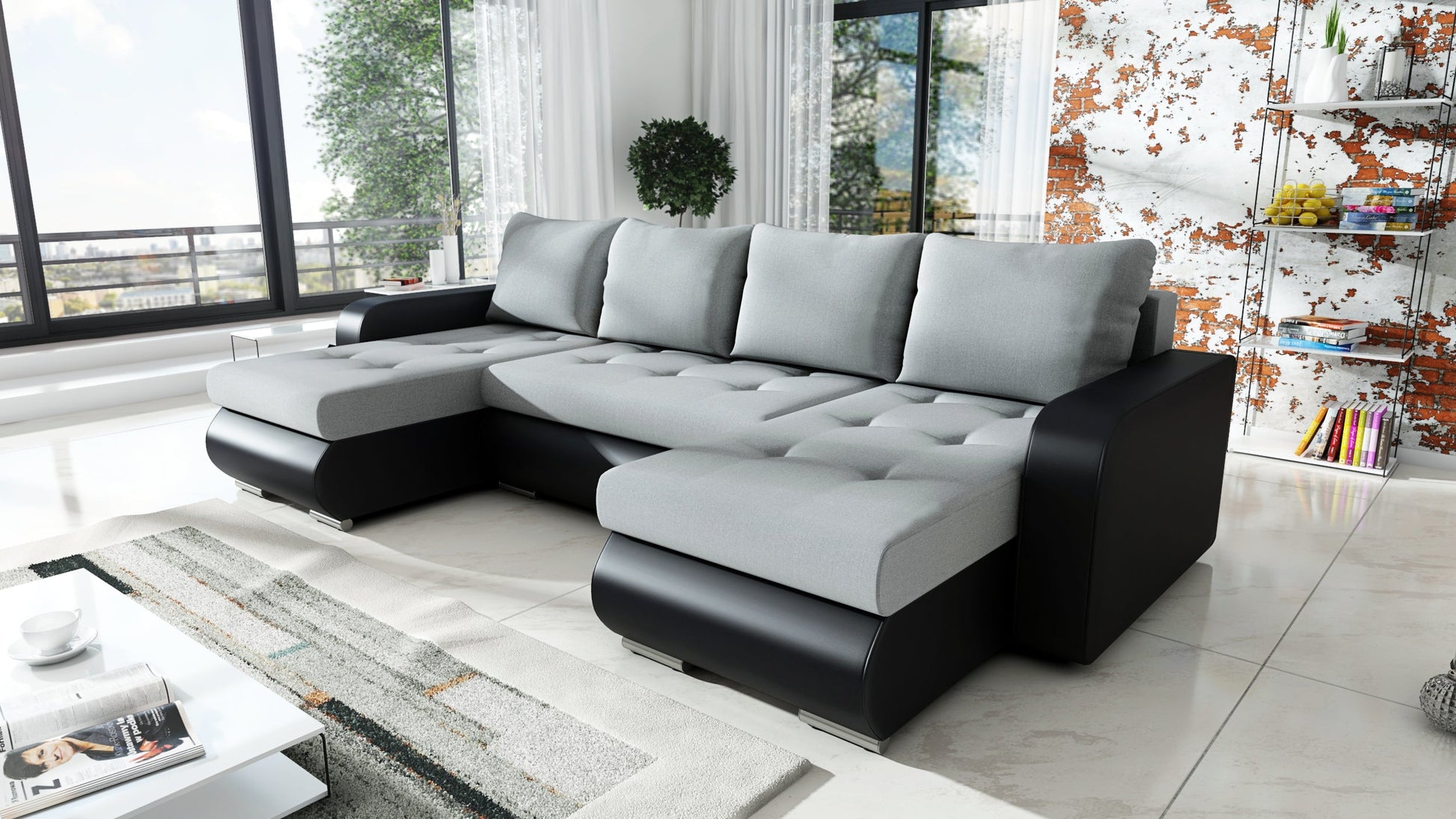CORNER SOFA BED DAVY U 300CM CHOICE OF COLORS / BONNELL SPRING + FOAM