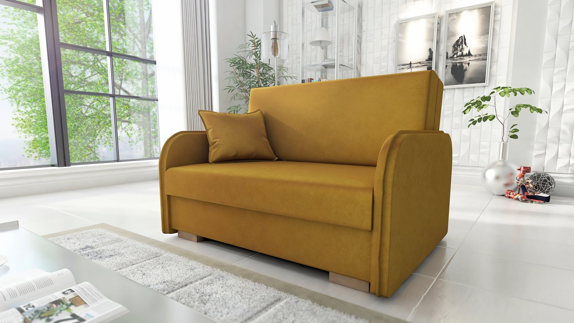 2 SEATER SOFA BED GOLDY 124CM EASY CLEAN FABRIC / SPRINGS + FOAM