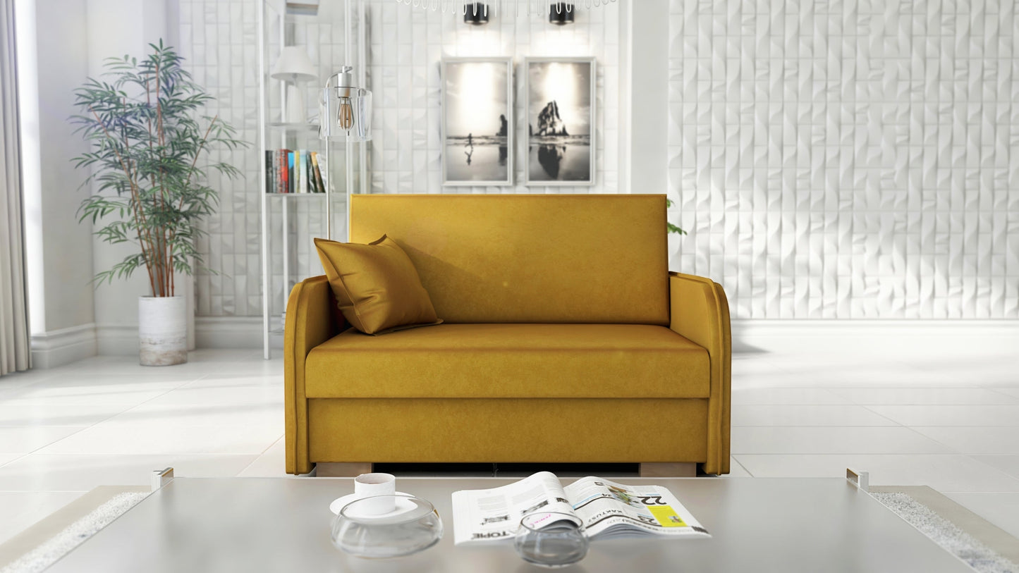 2 SEATER SOFA BED GOLDY 124CM EASY CLEAN FABRIC / SPRINGS + FOAM
