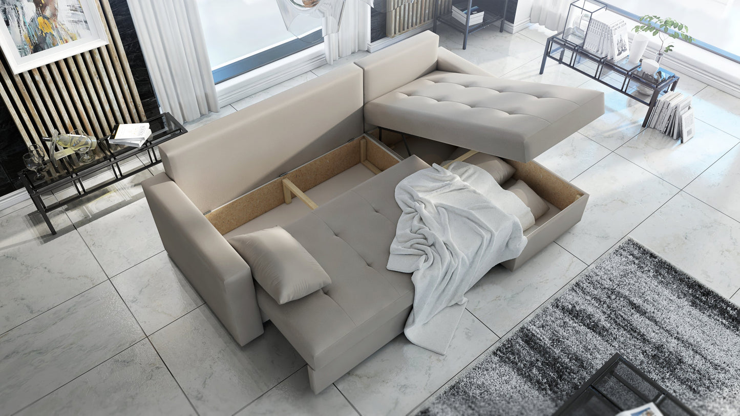UNIVERSAL CORNER SOFA BED LOTUS 229CM YELLOW KRONOS 01 2X STORAGE SPACE / FOAM 2X STORAGE