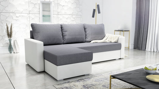 CORNER SOFA BED FOXY UNIVERSAL CORNER SAWANA 05 / WHITE FAUX LEATHER  / FOAM
