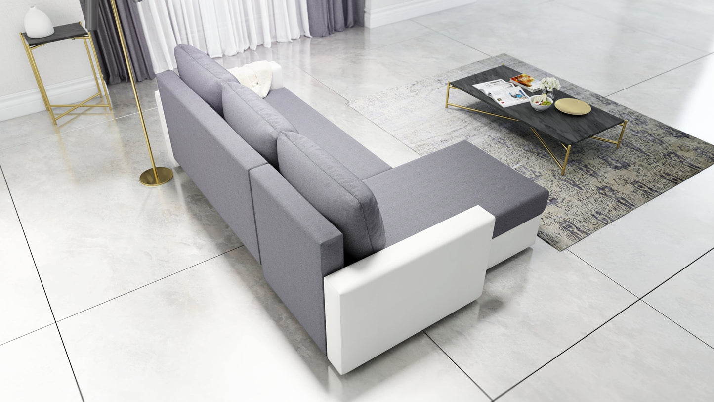 CORNER SOFA BED FOXY UNIVERSAL CORNER SAWANA 05 / WHITE FAUX LEATHER / FOAM