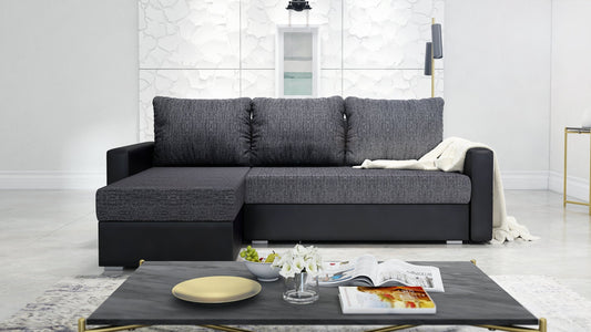 CORNER SOFA BED FOXY UNIVERSAL CORNER BERLIN 02 / BLACK FAUX LEATHER / FOAM