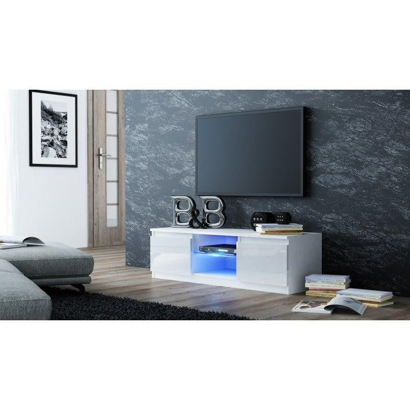 TV STAND GLASS 120CM WHITE/WHITE GLOSS