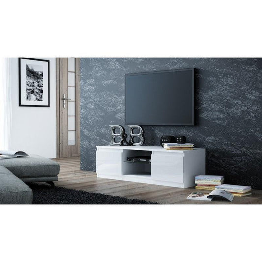 TV STAND GLASS 120CM WHITE/WHITE GLOSS
