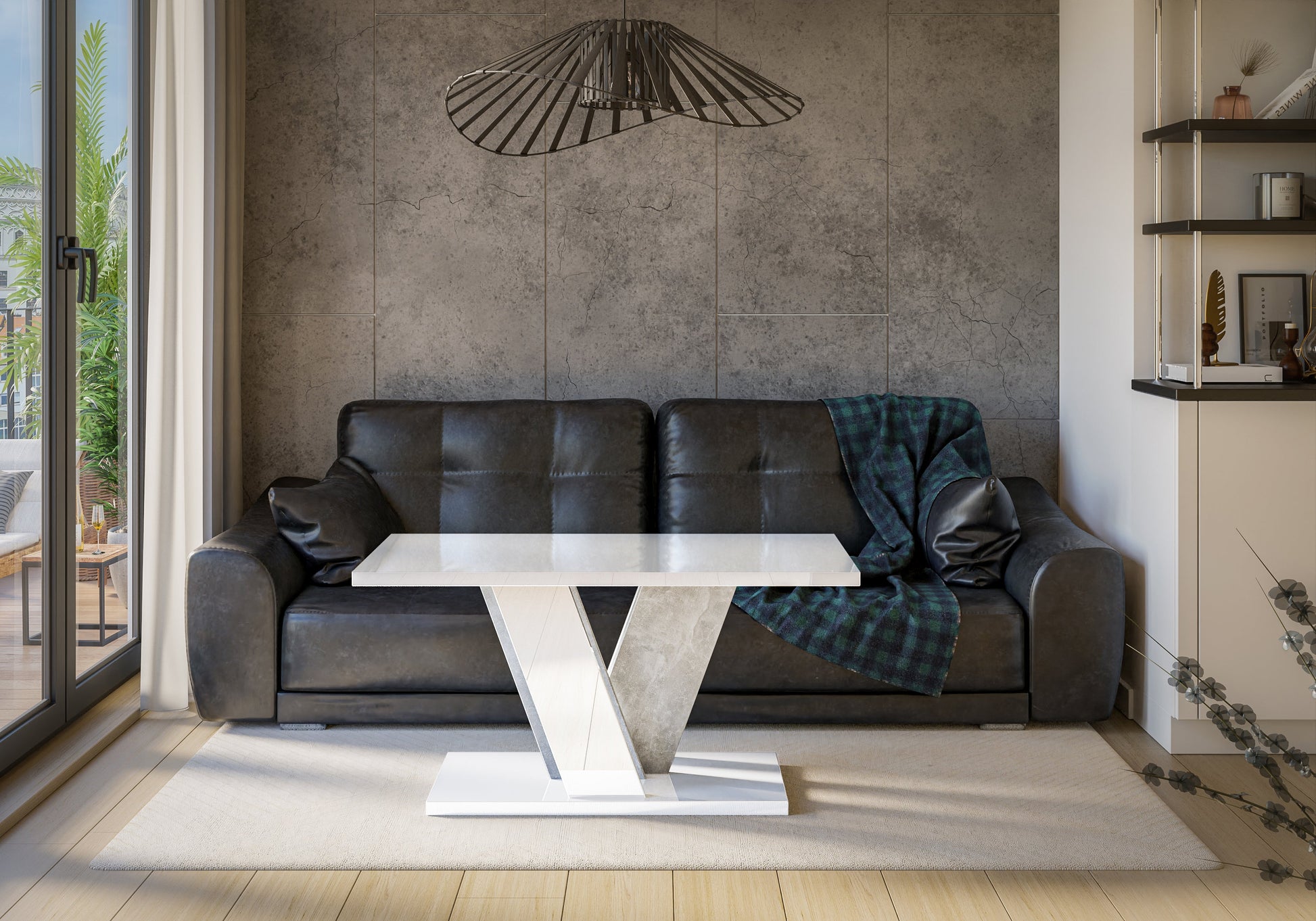 COFFEE TABLE VINEY WHITE GLOSS / STONE GREY