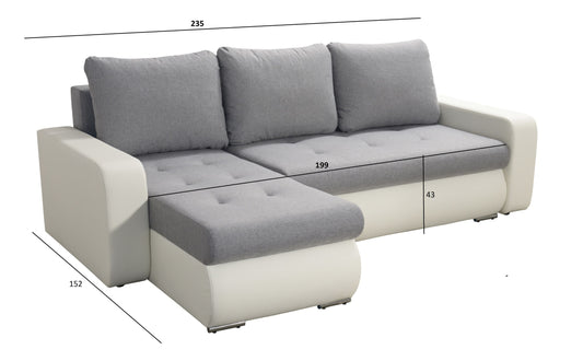 CORNER SOFA BED DAVY CHOICE OF COLOR 238CM / SPRINGS + FOAM