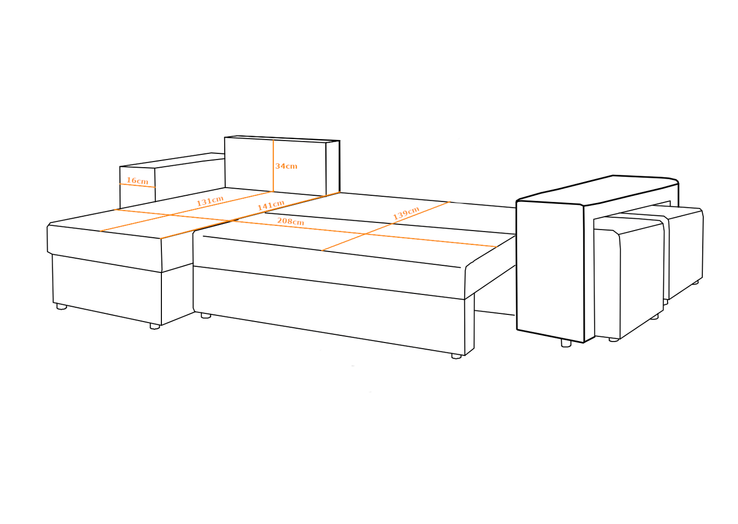 CORNER SOFA BED LEON 255CM 2X STORAGE SPACE UNIVERSAL CORNER RIGHT/LEFT CORNER / BONELL SPRINGS + FOAM