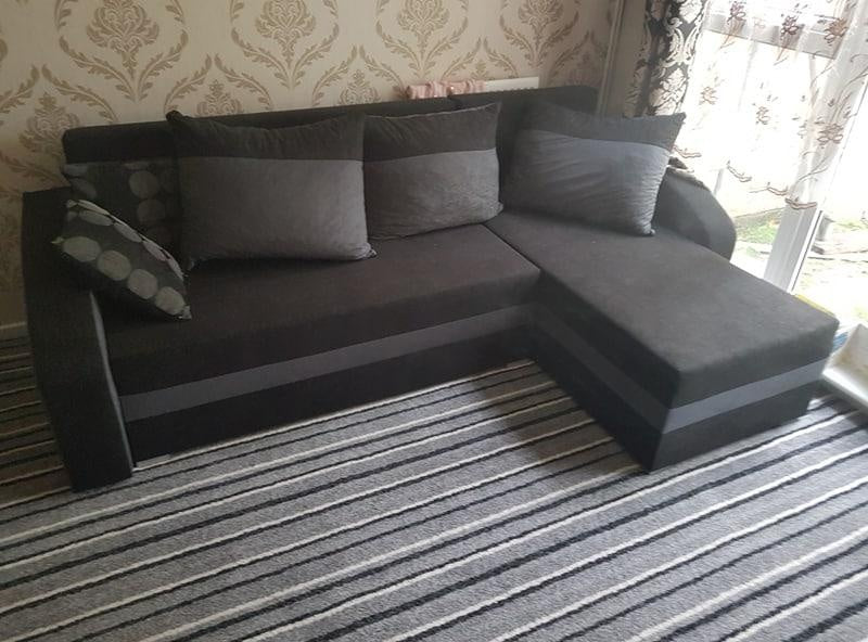 CORNER SOFA BED VELVET BLACK / GREY 236cm / FOAM