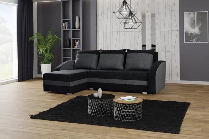 CORNER SOFA BED VELVET BLACK / GREY 236cm / FOAM