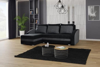 CORNER SOFA BED VELVET BLACK / GREY 236cm / FOAM