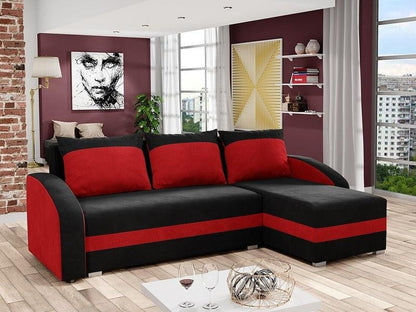 CORNER SOFA BED VELVET BLACK / RED 236cm / FOAM