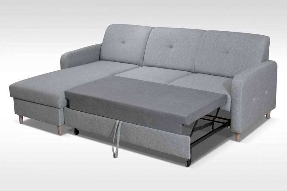 CORNER SOFA BED MILLI HUGO 100 BLACK 220cm / SPRINGS + FOAM