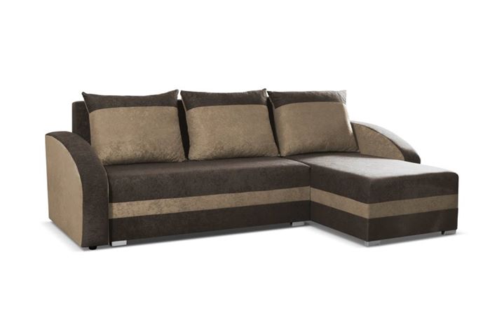 CORNER SOFA BED VELVET BROWN / BEIGE 236cm /  FOAM