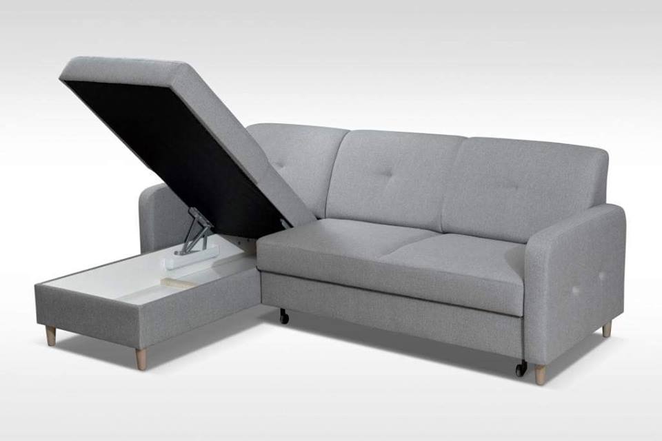 CORNER SOFA BED MILLI HUGO 100 BLACK 220cm / SPRINGS + FOAM