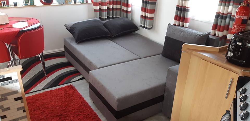 CORNER SOFA BED VELVET GREY BLACK 236cm / FOAM