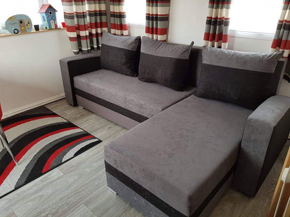 CORNER SOFA BED VELVET GREY BLACK 236cm / FOAM