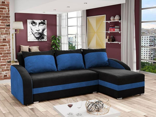 CORNER SOFA BED VELVET BLACK / BLUE 236cm / FOAM