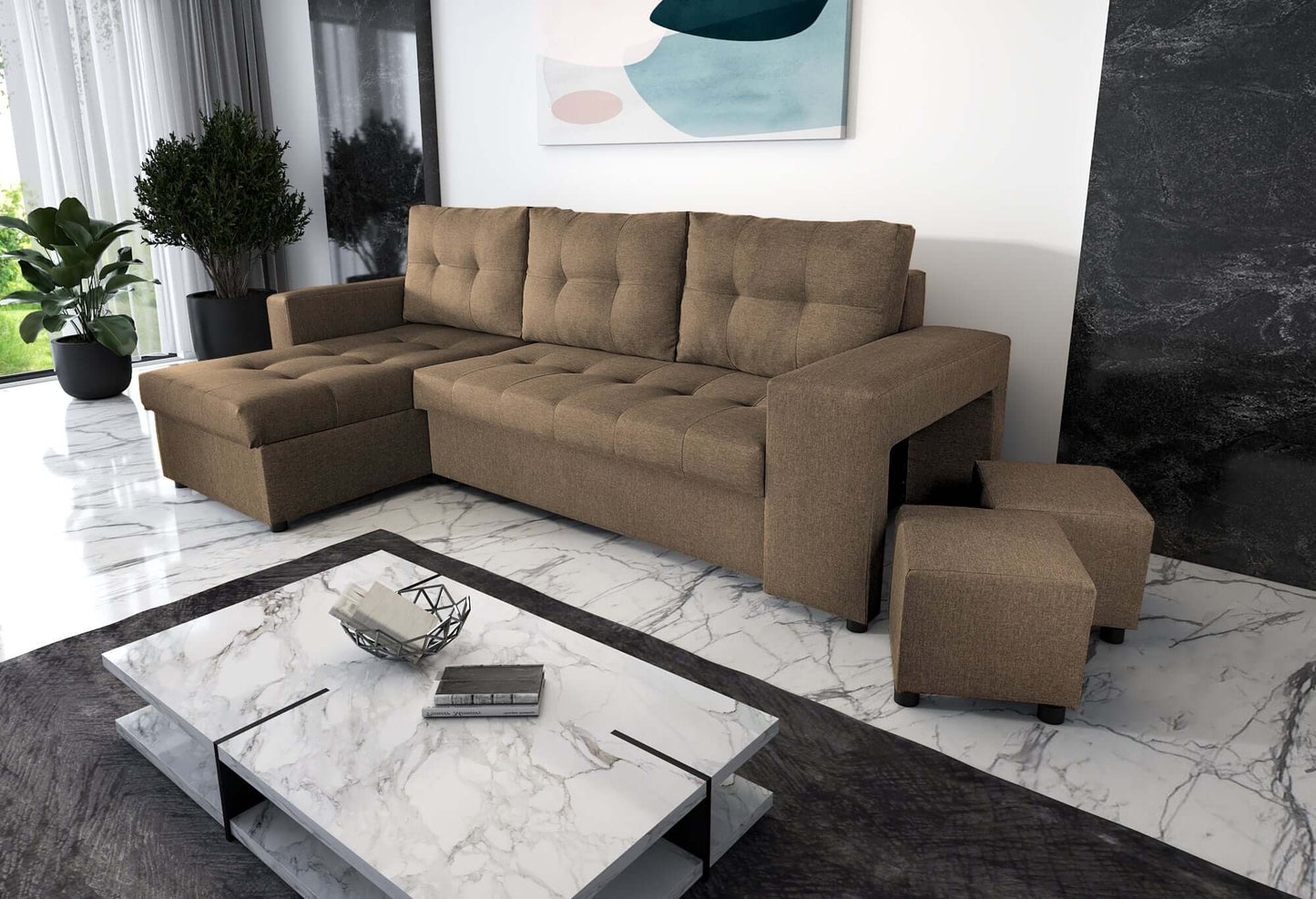 CORNER SOFA BED LEON 255CM 2X STORAGE SPACE UNIVERSAL CORNER RIGHT/LEFT CORNER / BONELL SPRINGS + FOAM