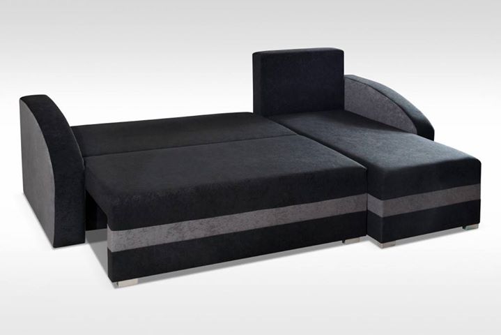 CORNER SOFA BED VELVET BLACK / RED 236cm / FOAM