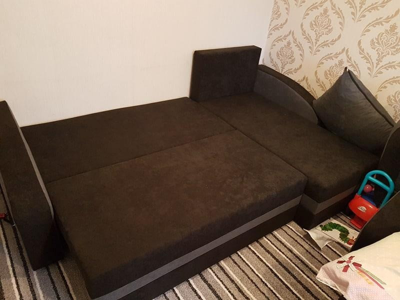 CORNER SOFA BED VELVET BLACK / GREY 236cm / FOAM