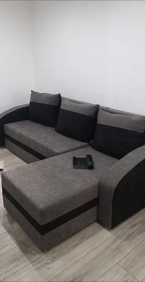 CORNER SOFA BED VELVET GREY BLACK 236cm / FOAM