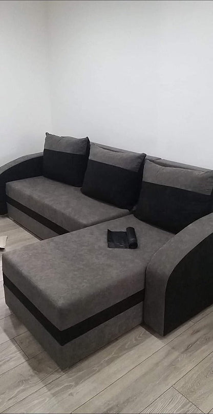CORNER SOFA BED VELVET GREY BLACK 236cm / FOAM