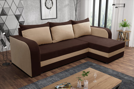 CORNER SOFA BED ALEXA BROWN / BEIGE 238cm universal RIGHT/LEFT CORNER / FOAM