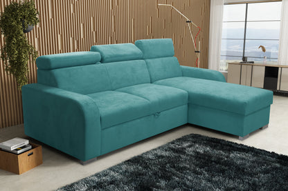 UNIVERSAL CORNER SOFA BED ASTEE 235CM EASY CLEAN FABRIC ADJUSTABLE HEADREST CHOICE OF COLORS / SPRINGS + FOAM