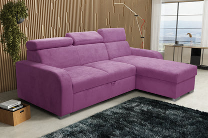 UNIVERSAL CORNER SOFA BED ASTEE 235CM EASY CLEAN FABRIC ADJUSTABLE HEADREST CHOICE OF COLORS / SPRINGS + FOAM