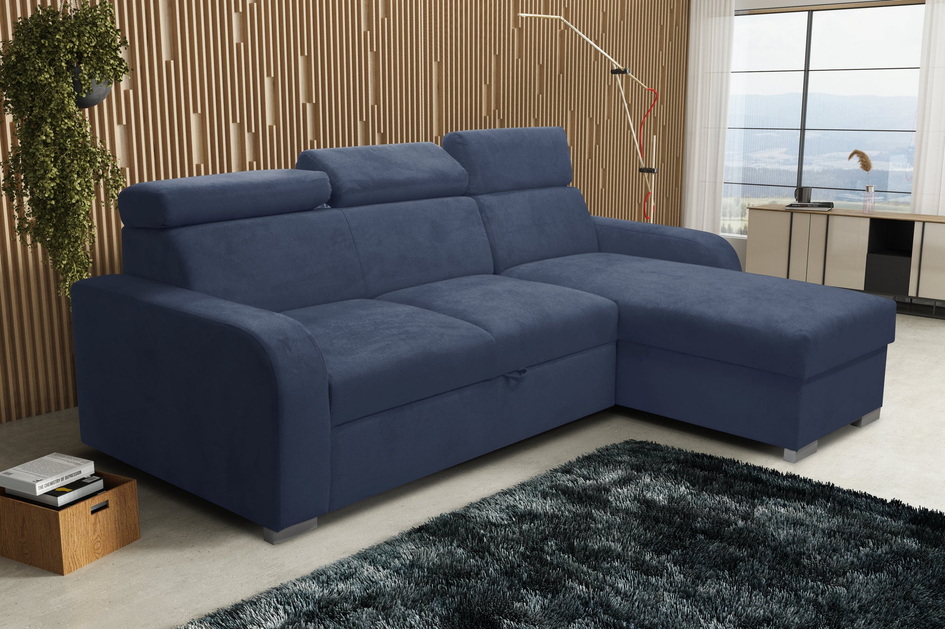 UNIVERSAL CORNER SOFA BED ASTEE 235CM EASY CLEAN FABRIC ADJUSTABLE HEADREST CHOICE OF COLORS / SPRINGS + FOAM
