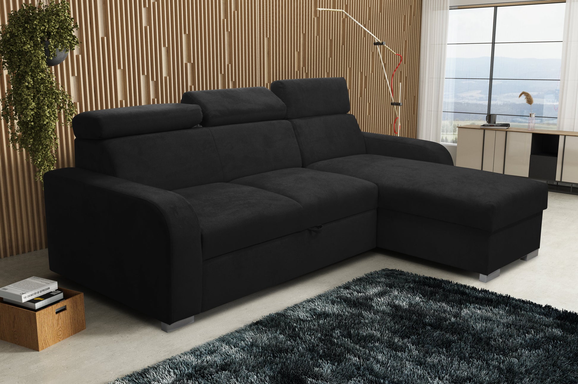 UNIVERSAL CORNER SOFA BED ASTEE 235CM EASY CLEAN FABRIC ADJUSTABLE HEADREST CHOICE OF COLORS / SPRINGS + FOAM