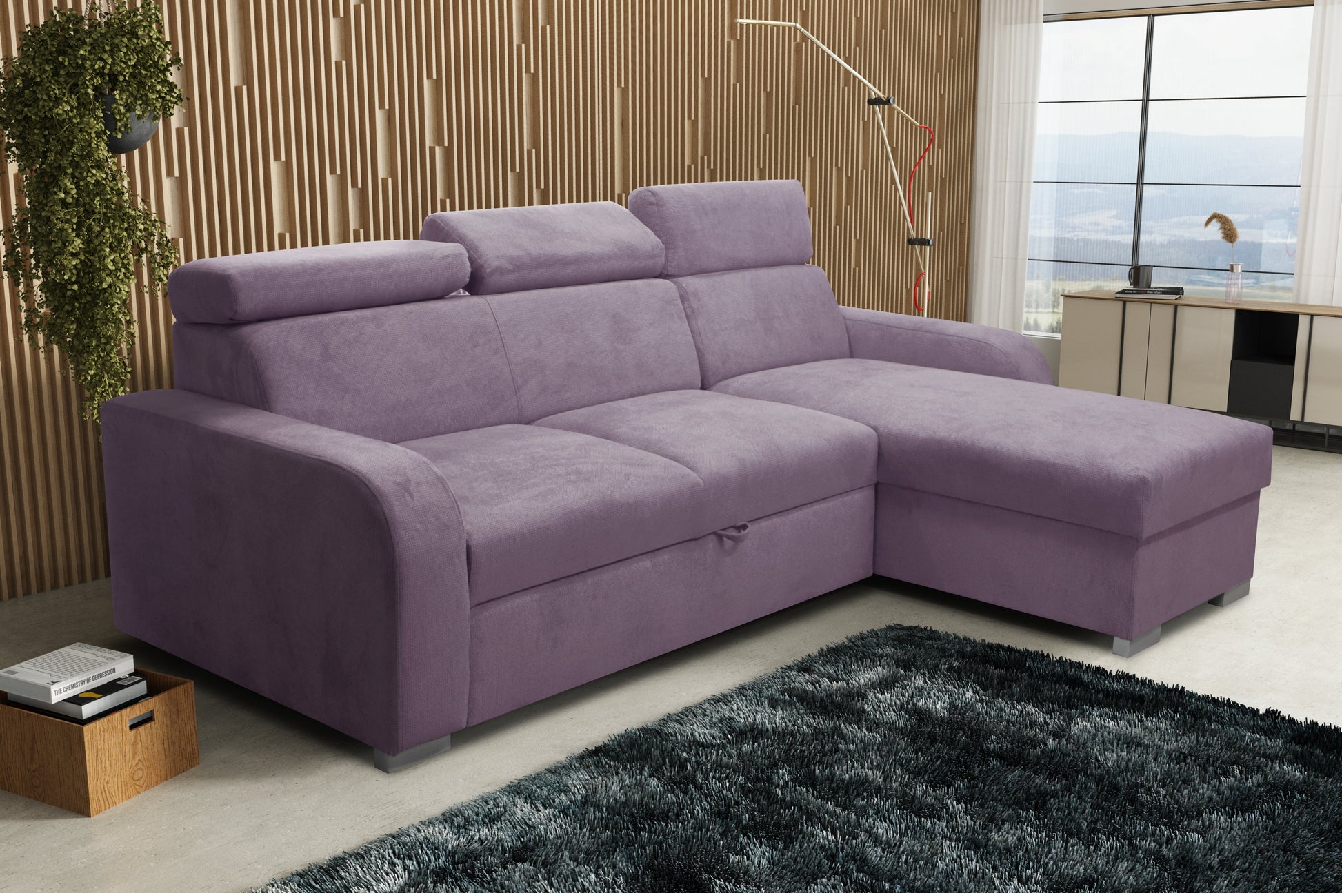UNIVERSAL CORNER SOFA BED ASTEE 235CM EASY CLEAN FABRIC ADJUSTABLE HEADREST CHOICE OF COLORS / SPRINGS + FOAM