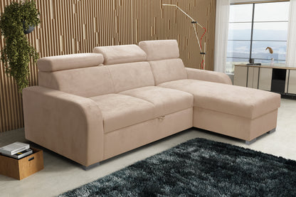 UNIVERSAL CORNER SOFA BED ASTEE 235CM EASY CLEAN FABRIC ADJUSTABLE HEADREST CHOICE OF COLORS / SPRINGS + FOAM