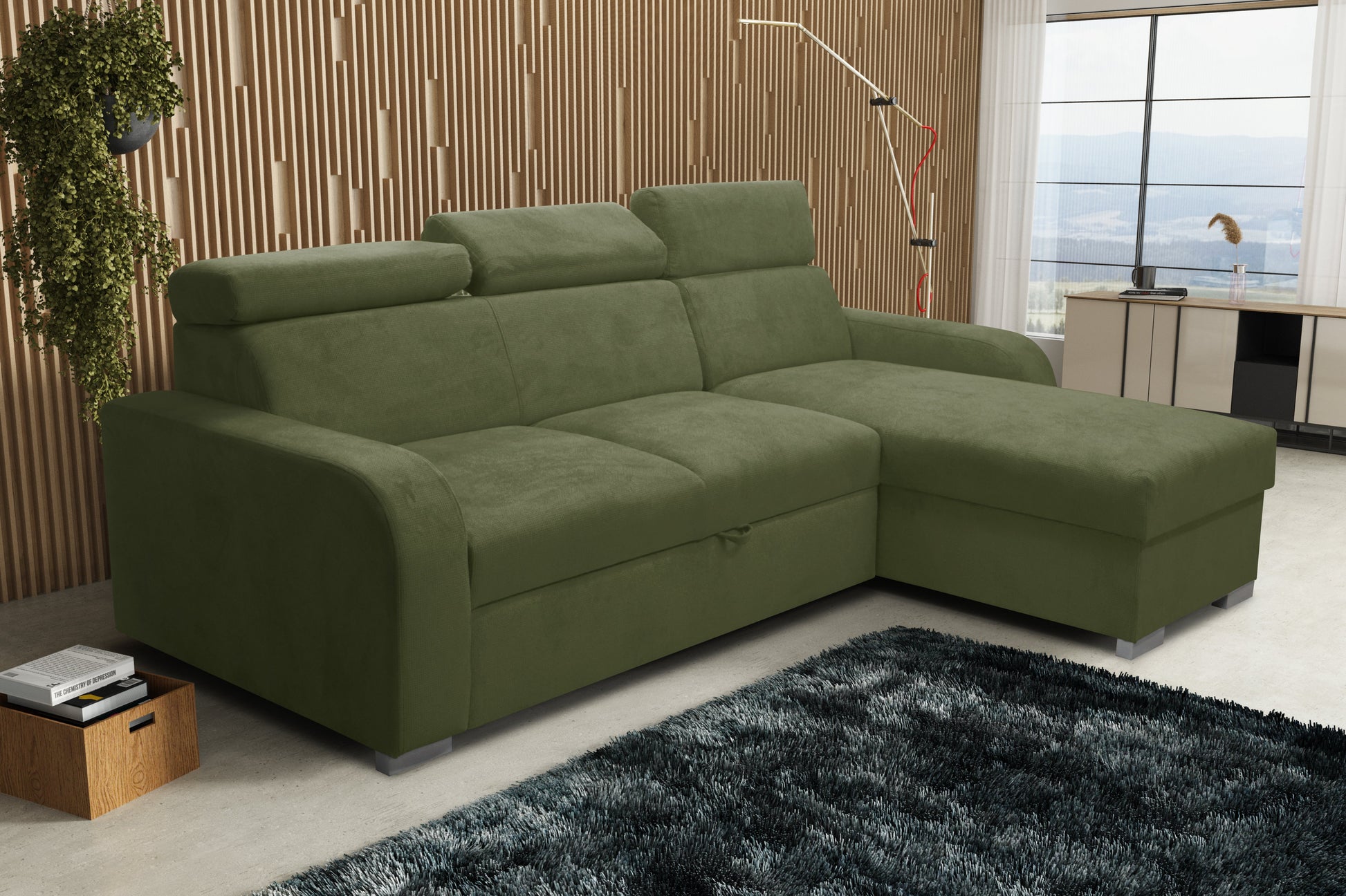 UNIVERSAL CORNER SOFA BED ASTEE 235CM EASY CLEAN FABRIC ADJUSTABLE HEADREST CHOICE OF COLORS / SPRINGS + FOAM
