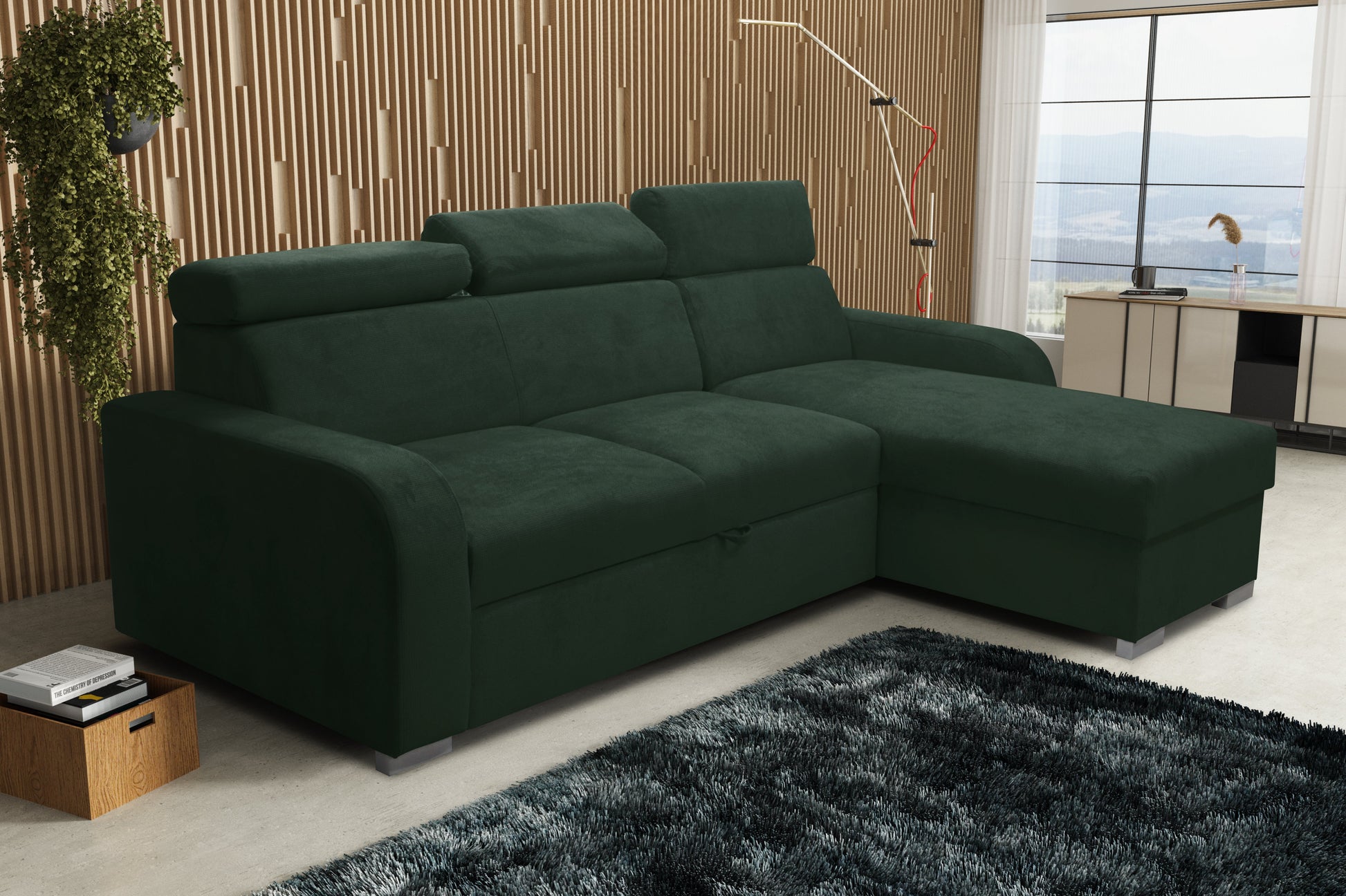 UNIVERSAL CORNER SOFA BED ASTEE 235CM EASY CLEAN FABRIC ADJUSTABLE HEADREST CHOICE OF COLORS / SPRINGS + FOAM