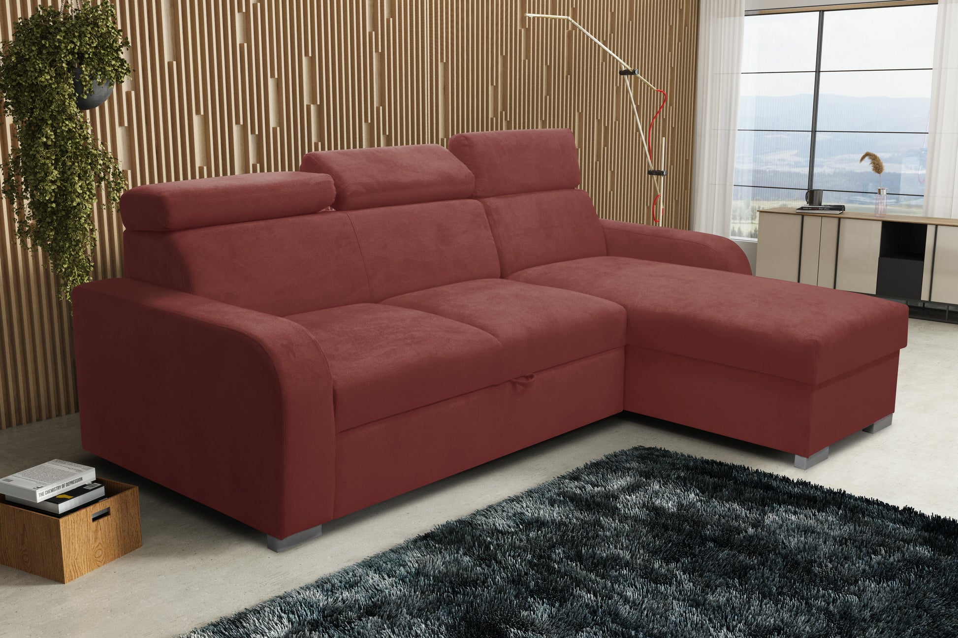 UNIVERSAL CORNER SOFA BED ASTEE 235CM EASY CLEAN FABRIC ADJUSTABLE HEADREST CHOICE OF COLORS / SPRINGS + FOAM