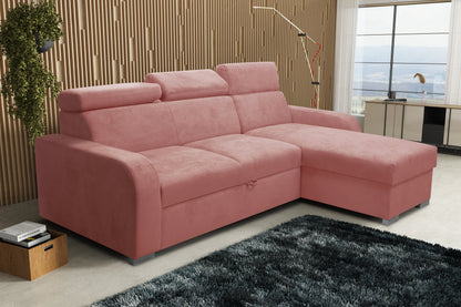 UNIVERSAL CORNER SOFA BED ASTEE 235CM EASY CLEAN FABRIC ADJUSTABLE HEADREST CHOICE OF COLORS / SPRINGS + FOAM