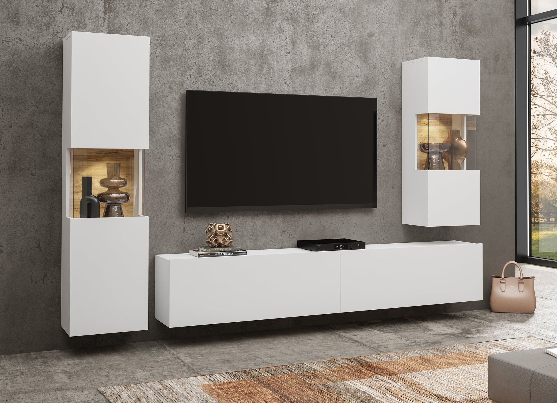 TV WALL UNIT AVA Wotan oak/white