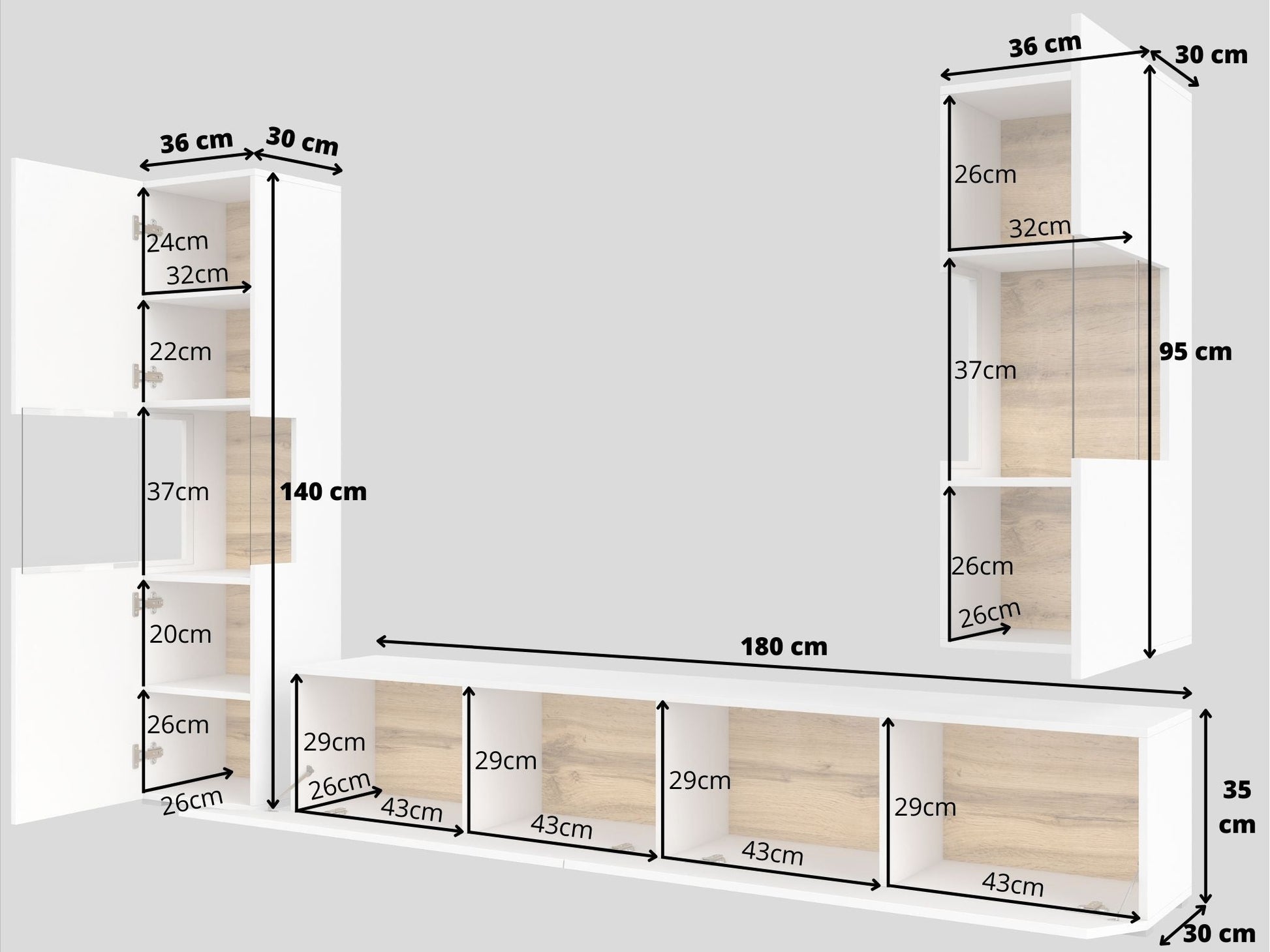 TV WALL UNIT AVA Wotan oak/white