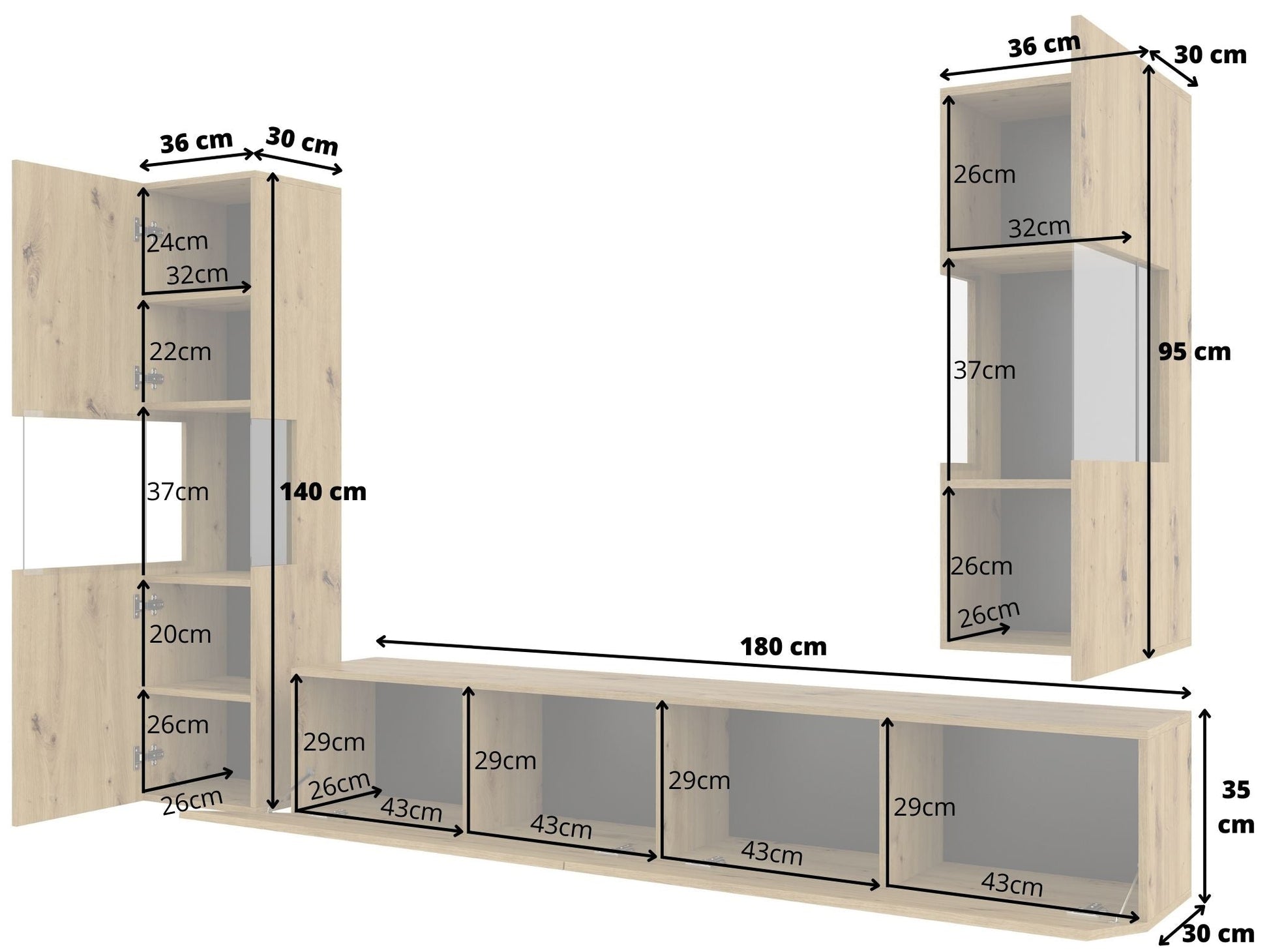 TV WALL UNIT AVA artisak oak black/arisan oak