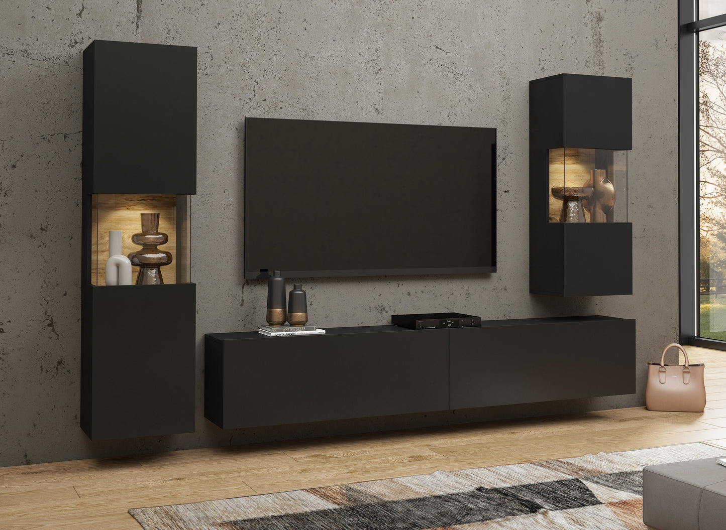 TV WALL UNIT AVA Wotan oak/black