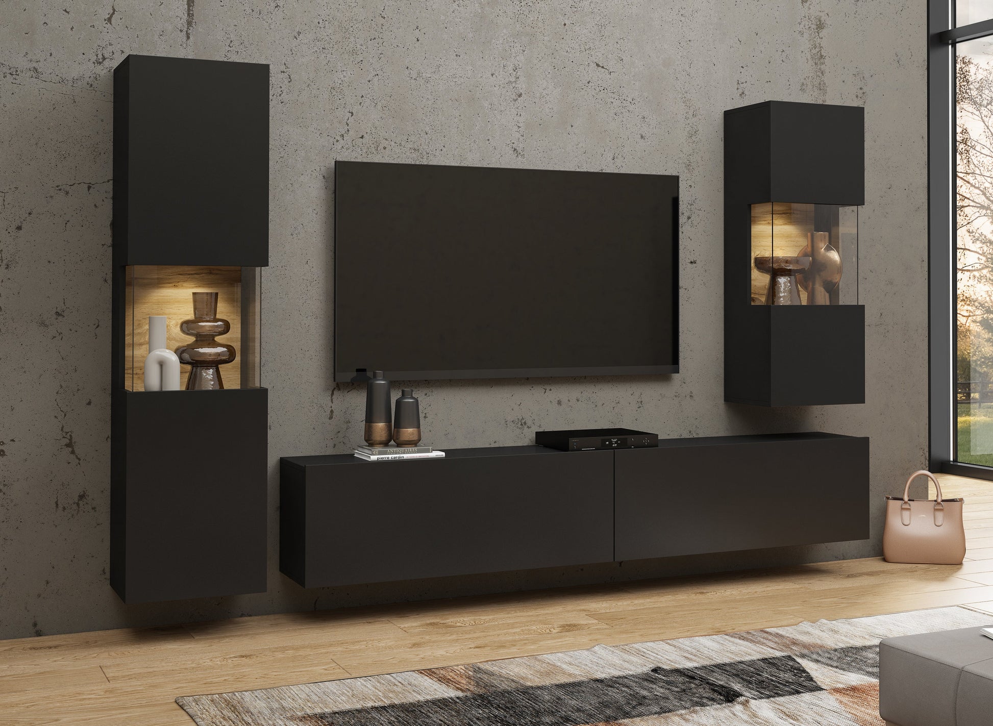 TV WALL UNIT AVA Wotan oak/black