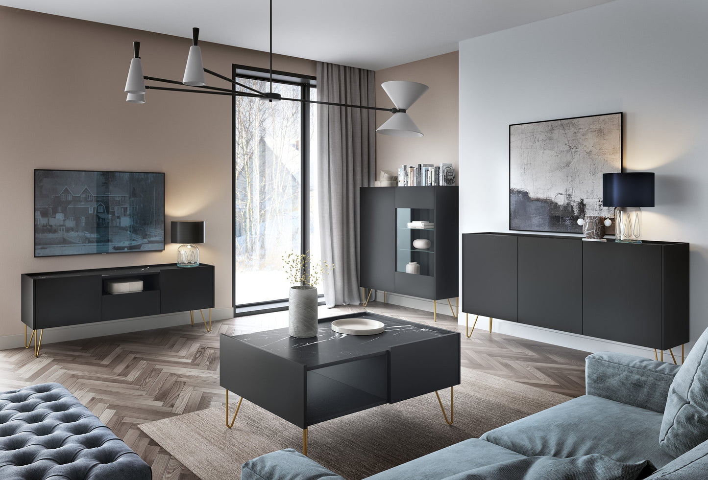 Display cabinet HARMONY 04 black / black marble