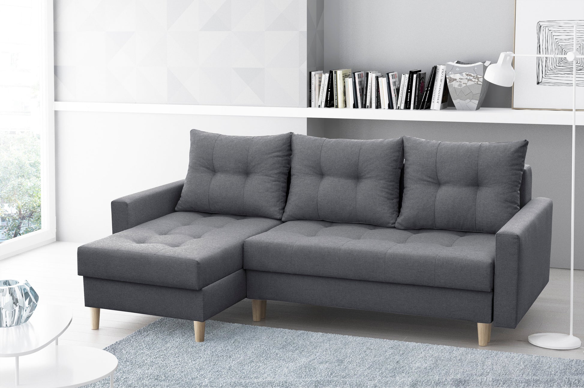 CORNER SOFA BED BRIAN 222x140CM 2X STORAGE SPACE  Universal  CORNER RIGHT/LEFT  / BONELL SPINGS + FOAM